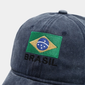 Vintage washed navy baseball cap featuring embroidered Brazil flag and Brasil text logo