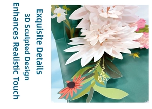 Detailed close-up of 3D pop-up greeting card featuring intricate floral paper carvings