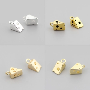 Mini Cheese Pendant Charm Brass 18K Gold Plated Realistic Food Jewelry Making DIY Accessories For Bracelet Necklace