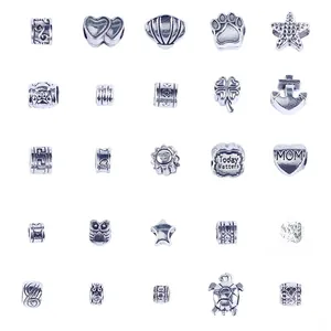Set of 25 silver DIY charm beads featuring sea life and heart shapes for kids bracelets