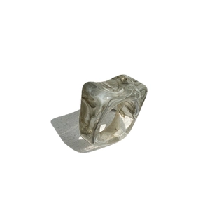 Minimalist geometric resin ring featuring gray and white smoke marble texture pattern