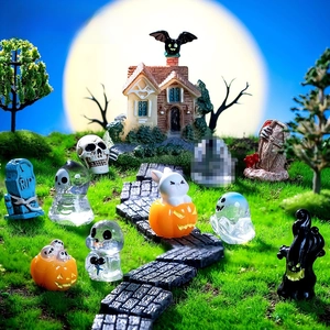 Ornamenti in Resina per Micro Paesaggio di Halloween Simpatica Zucca Fantasma Scheletro Miniatura Decorazione Sfera di Cristallo Accessori Casa