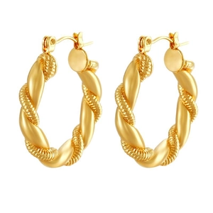 Polished 18k gold plated stainless steel twisted hoop earrings for women stylish design