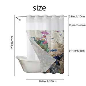 Detailed size chart for waffle weave shower curtain showing dimensions 180cm x 188cm with elephant
