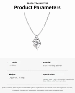 Detailed specs of S925 sterling silver ocean necklace with conch shell pendant and pearl