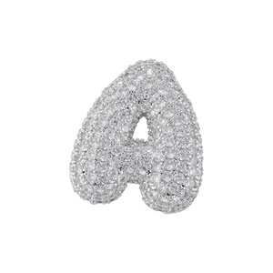 Silver chubby letter A pendant with full micro-pave cubic zirconia inlay design