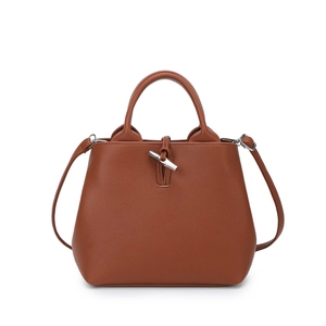 Vintage Women Bucket Bag Lychee Texture PU Leather With Metal Bamboo Toggle Buckle Elegant Crossbody Shoulder Bag