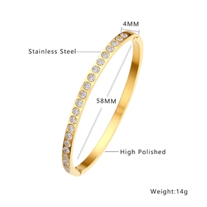 Polished 18K gold plated stainless steel bangle with sparkling zircon stones