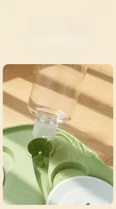 Detail view of the green PP 2-in-1 pet feeder base with designated food and water sections