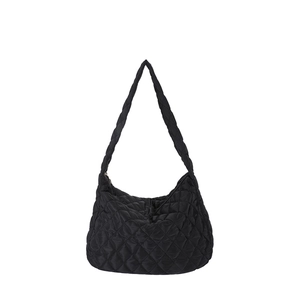 Quilted black hobo shoulder bag with cloud-like texture and minimalist aesthetic