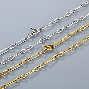 Colliers en acier inoxydable argenté et doré avec fermoir à bascule et maillons trombone
