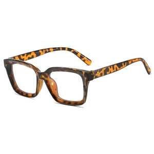 Square leopard print blue light blocking glasses with tortoiseshell texture and retro frame