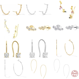 925 Sterling Silver Earrings For Women Minimalist Geometric C Shaped Stud Hoop Drop With Colorful Zirconia Gold Plated