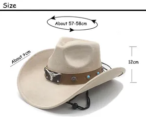 Size chart for western cowboy felt hat showing 9cm brim and 57-58cm head circumference