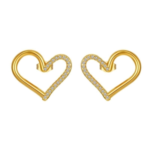Boucles d'oreilles cœur en or 18 carats avec cristaux brillants sur fond blanc