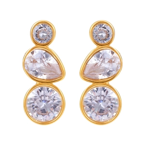 Minimalist 18K gold plated stainless steel stud earrings with teardrop cubic zirconia