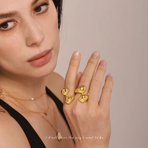 Irregular Geometric Ring 18K Gold Plated Stainless Steel Artistic Minimalist Statement Jewelry For Women