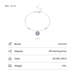 S925 sterling silver evil eye bracelet with blue and white zircons and adjustable chain