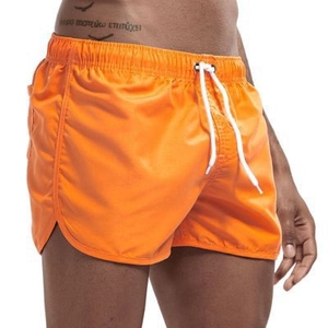 Short de bain homme orange à séchage rapide avec cordon blanc et fentes