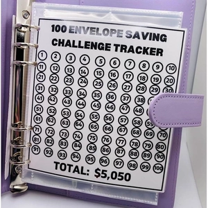 Raccoglitore A6 in pelle PU viola con scheda tracker per la sfida risparmio 100 buste
