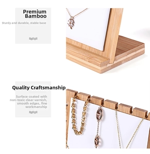 Bamboo jewelry stand with necklace display board showing polished edges and wood grain