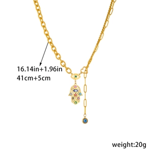 Gold plated stainless steel Hamsa hand and evil eye pendant necklace with 41cm chain