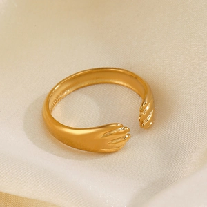 Bague câlin dorée pour femme, style vintage hip hop en acier inoxydable réglable bijoux