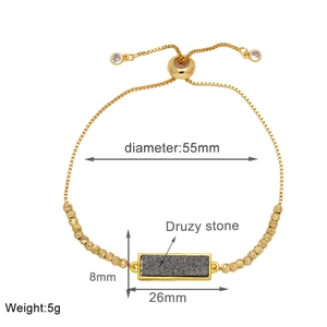 Detail view of 18k gold plated bracelet with grey Druzy stone and size specifications