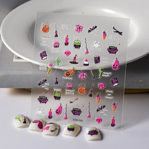 Halloween Nail Art Stickers 5D Embossed Stereoscopic Ghost Pumpkin Bat Witch Hat Design Self Adhesive Decals For Women