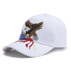 White baseball cap featuring premium eagle and USA flag embroidery on cotton twill fabric