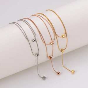 Three-color double-layered adjustable snake chain bracelet with elegant gold bead charms