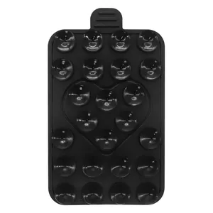 Black rectangular silicone suction cup pad with heart pattern for mobile phone grip