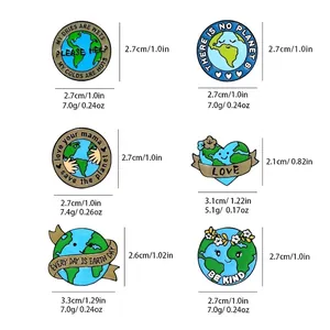 Eco-friendly earth enamel pins collection with green environmental slogans and motifs