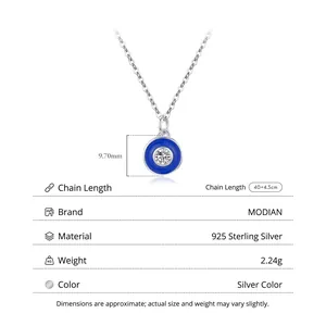 S925 sterling silver evil eye necklace with blue enamel and sparkling zircon pendant