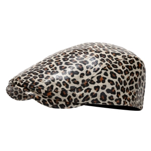 Women's vintage leopard print PU leather beret flat cap with stylish animal pattern