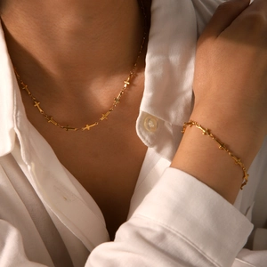 Kreuz Halskette Und Armband Vergoldeter Edelstahl Christlicher Religiöser Modeschmuck Accessoires Für Damen