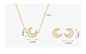 Detailed size specifications for gold crescent moon shell pendant necklace and earrings set