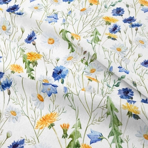 Close-up detail of Bohemian floral wall tapestry showing texture and wildflower prints