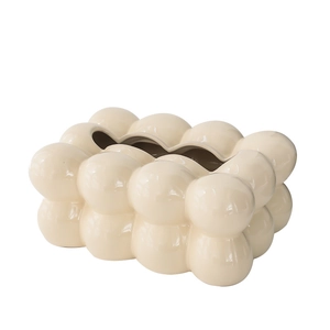 Nordic cream ceramic marshmallow tissue box with bubble design for living room decor