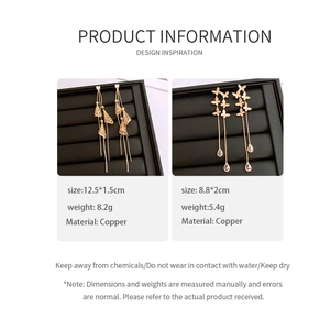 Product size and weight details for 18K gold plated heart tassel and butterfly earrings