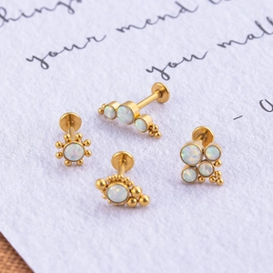 Classic gold stainless steel labret stud set with elegant synthetic opal stone designs