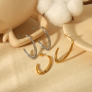 Geometric C Shaped Earrings High Polished Stainless Steel 18K Gold Plated Minimalist U Shape Studs For Women