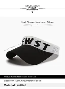 Detail view of knitted sun visor with 10cm brim and 58cm circumference measurements