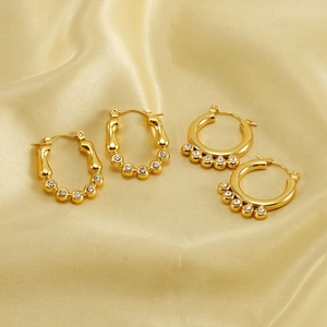 Boucles D'oreilles Créoles Plaqué Or 18K Acier Inoxydable Strass Géométrique Forme U Bijoux Mode Pour Femmes