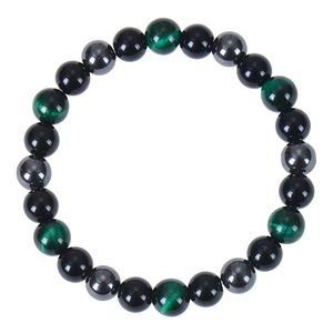 Bracelet de protection triple en perles d'œil de tigre et hématite de 8 mm