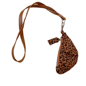 Vintage leopard print faux leather crescent bag necklace with brown strap for women