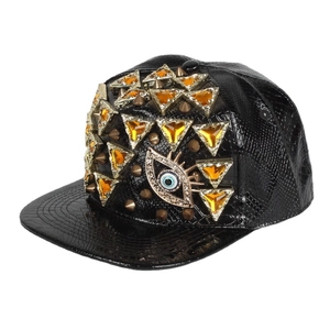 Πάνκ Καπέλο Snapback Τεχνητό Δέρμα Υφή Φιδιού Καρφιά Στρας Διακόσμηση Evil Eye Ηip Hop Streetwear Επίπεδο Γείσο Ρυθμιζόμενο
