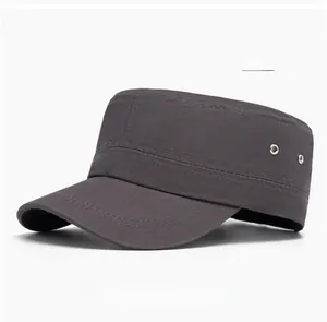 Detail of dark gray cotton cadet cap featuring side metal eyelets and reinforced stitching