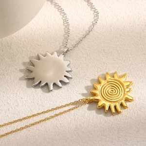 Minimalist 18K gold and silver plated stainless steel necklaces with sun pendants