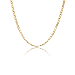 Detail of 18K gold plated curb chain necklace showing polished flat metal links